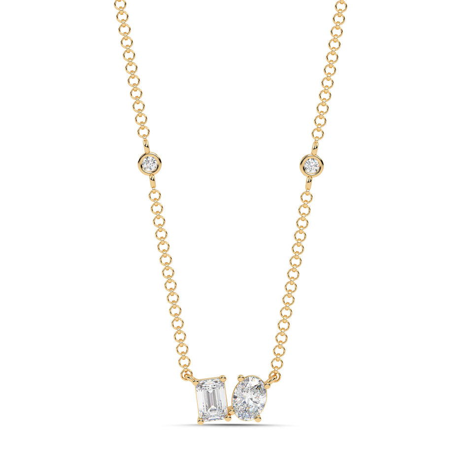 1.20cttw Lab-Grown Emerald & Oval Cut Diamond Station Necklace