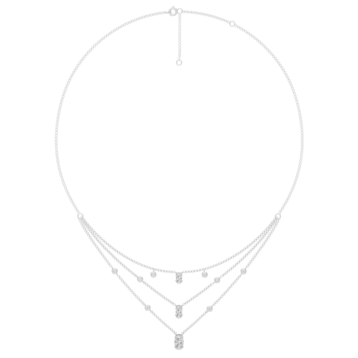 2.00cttw Lab-Grown Oval & Round Diamond Multi-Strand Necklace