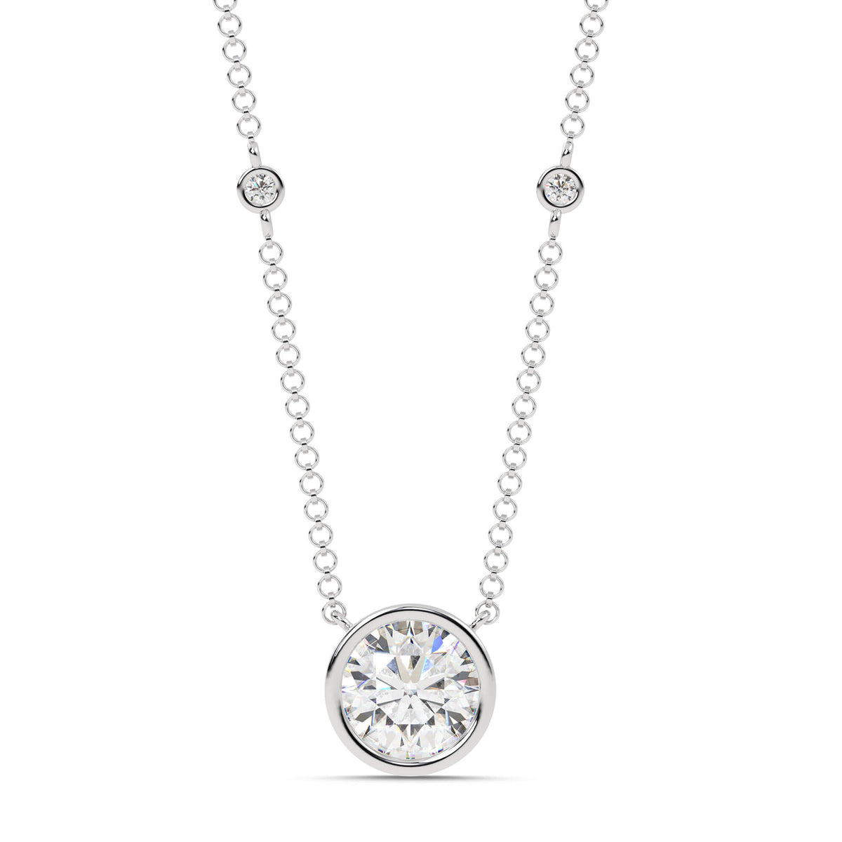 2.55cttw Lab-Grown Round Diamond Bezel Station Necklace