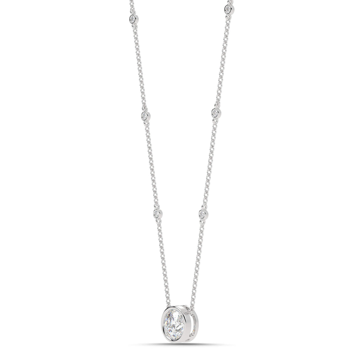 2.55cttw Lab-Grown Round Diamond Bezel Station Necklace