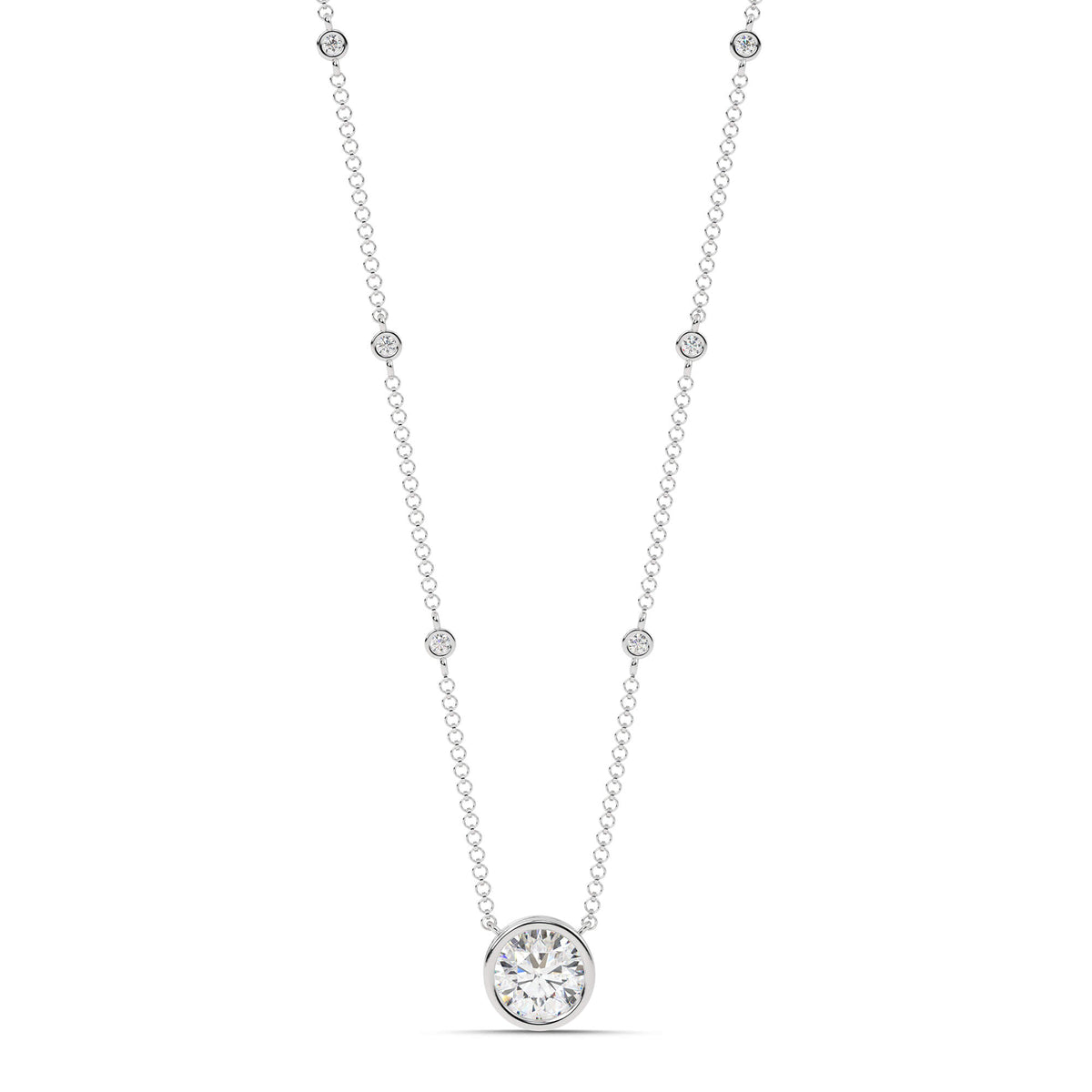 2.55cttw Lab-Grown Round Diamond Bezel Station Necklace