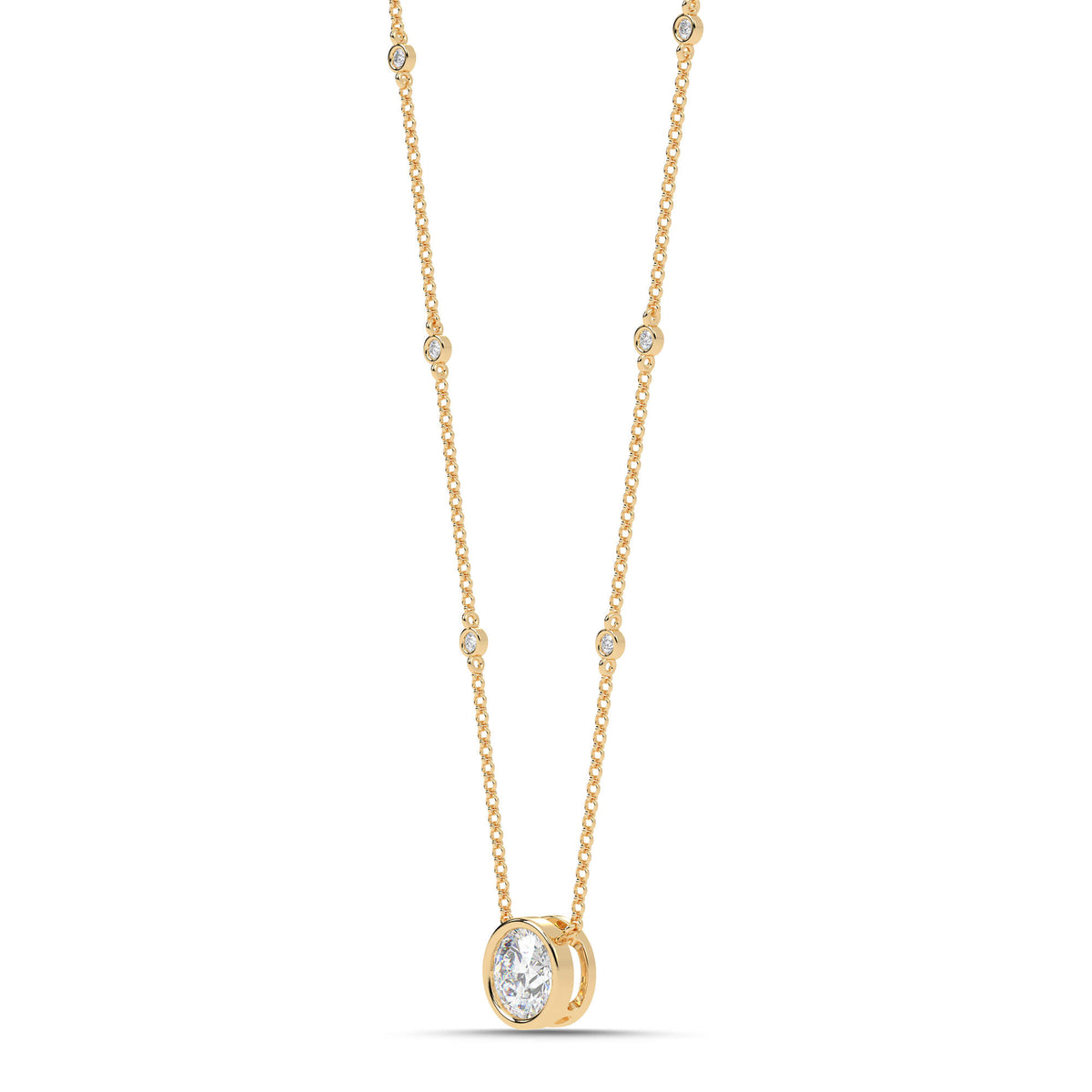 2.55cttw Lab-Grown Round Diamond Bezel Station Necklace