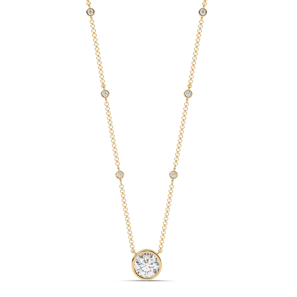 2.55cttw Lab-Grown Round Diamond Bezel Station Necklace