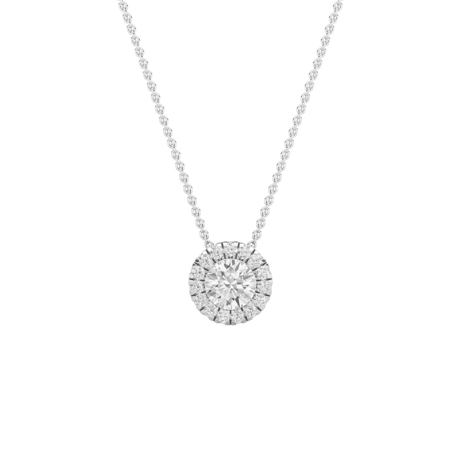 0.60cttw Lab-Grown Round Diamond Halo Pendant Necklace
