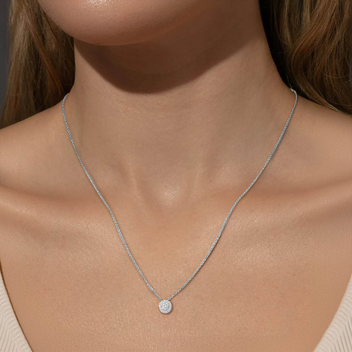 0.60cttw Lab-Grown Round Diamond Halo Pendant Necklace
