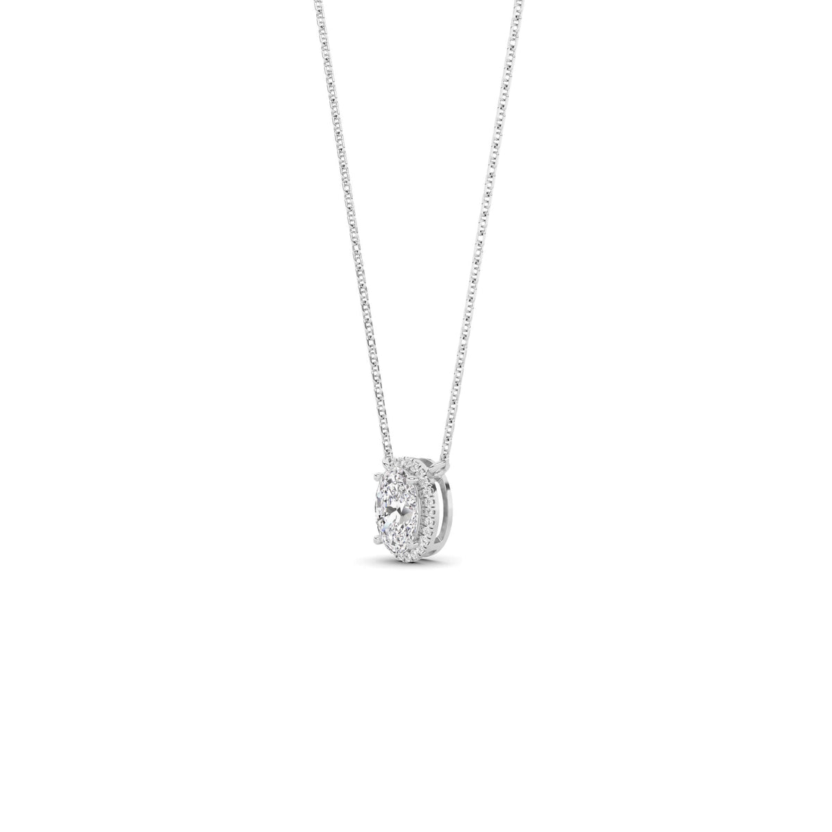 1.00cttw Lab-Grown Oval Diamond Halo Pendant Necklace