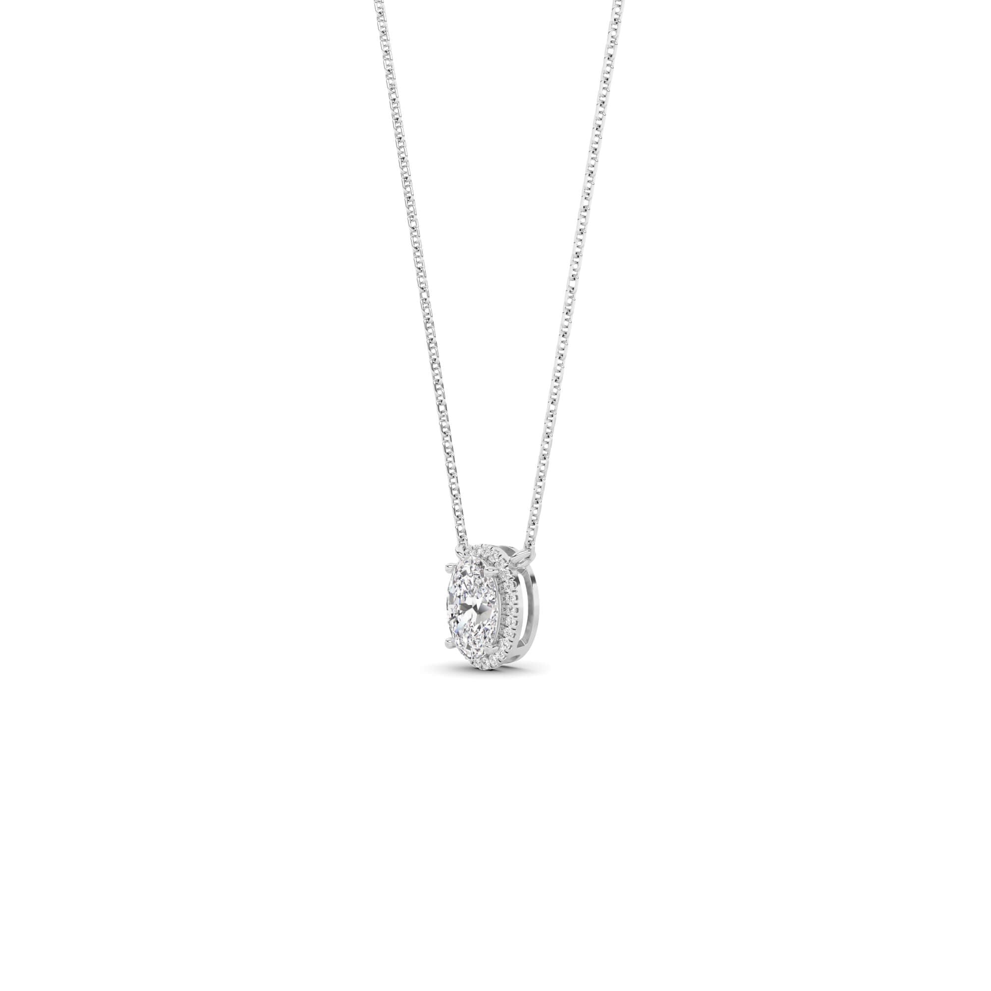 1.00cttw Lab-Grown Oval Diamond Halo Pendant Necklace