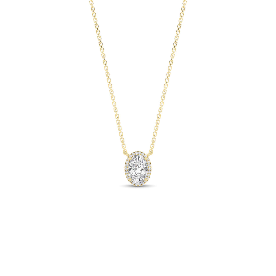 1.00cttw Lab-Grown Oval Diamond Halo Pendant Necklace