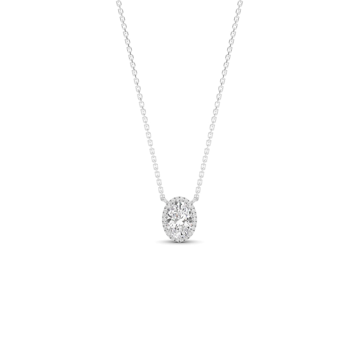 1.00cttw Lab-Grown Oval Diamond Halo Pendant Necklace