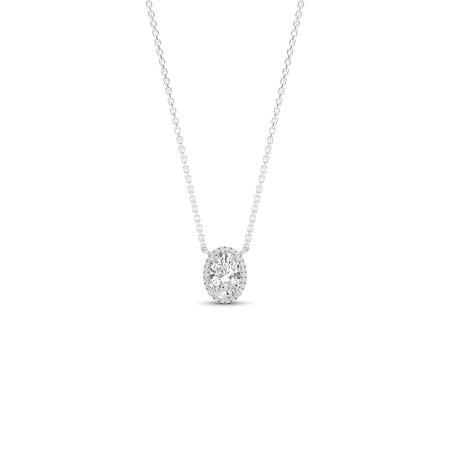 1.00cttw Lab-Grown Oval Diamond Halo Pendant Necklace