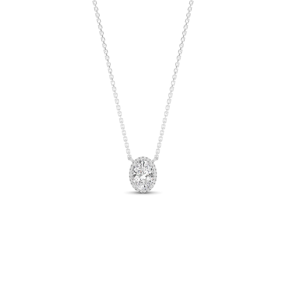 1.00cttw Lab-Grown Oval Diamond Halo Pendant Necklace