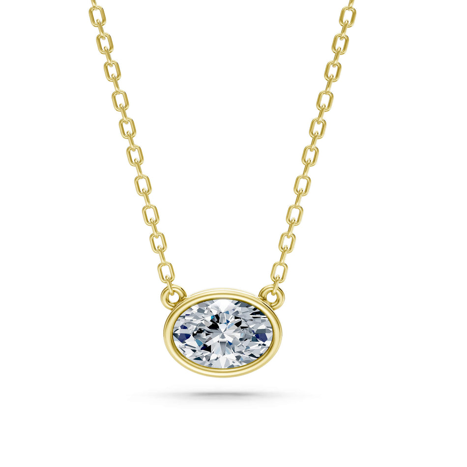 1.00ct East-West Oval Cut Lab-Grown Diamond Bezel Solitaire Necklace