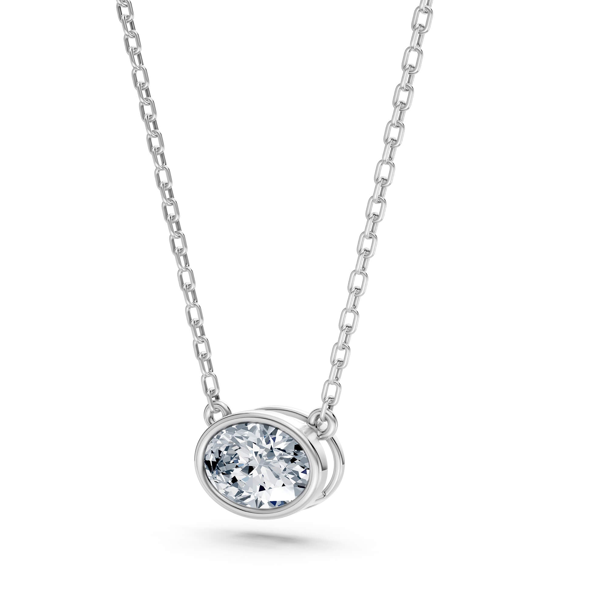 1.00ct East-West Oval Cut Lab-Grown Diamond Bezel Solitaire Necklace