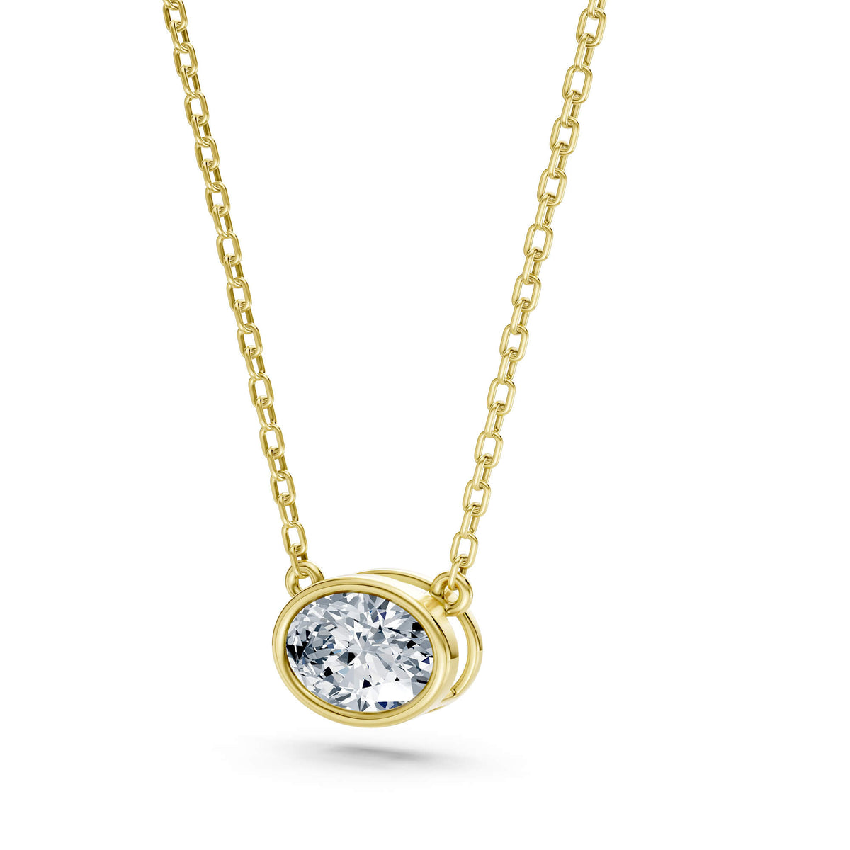 1.00ct East-West Oval Cut Lab-Grown Diamond Bezel Solitaire Necklace