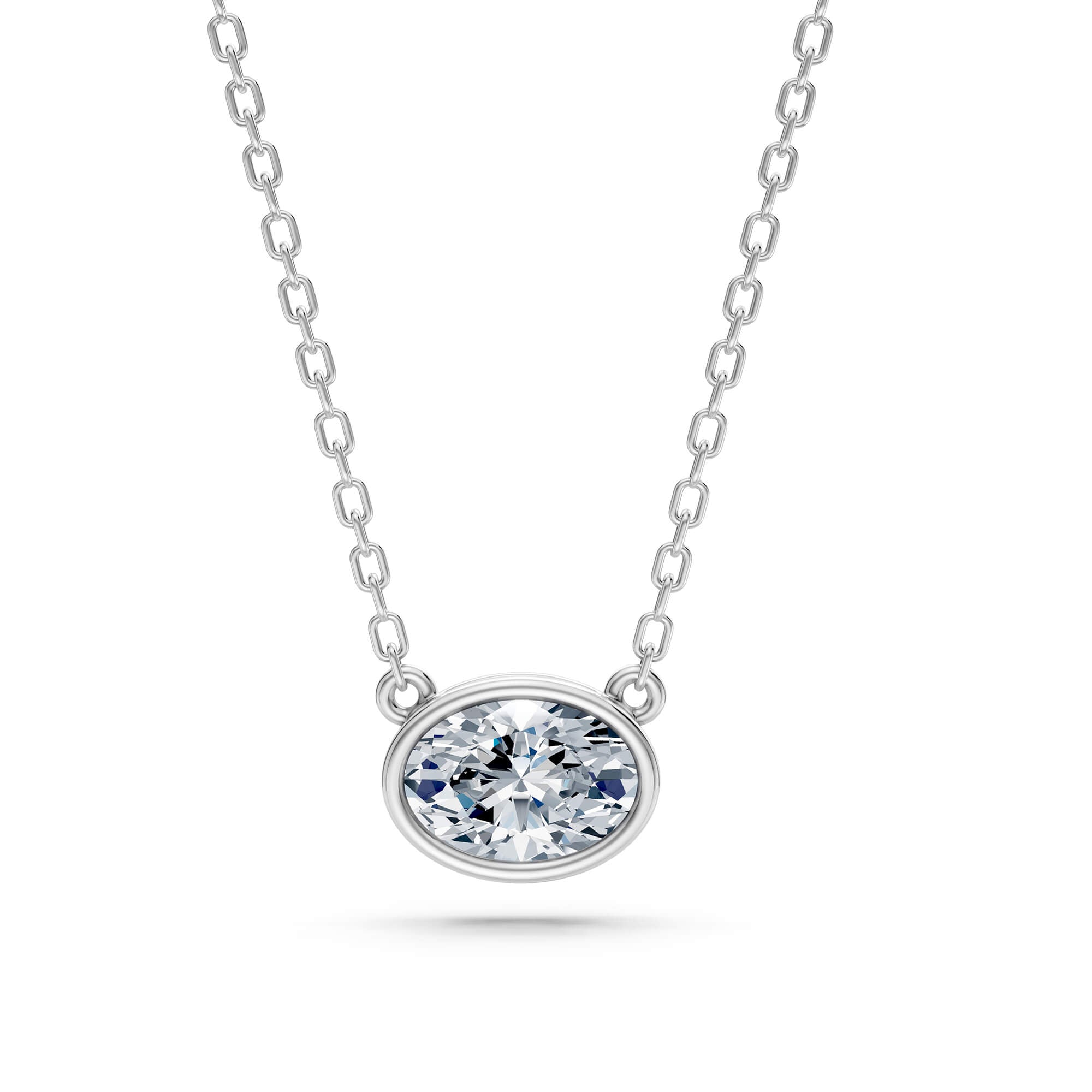1.00ct East-West Oval Cut Lab-Grown Diamond Bezel Solitaire Necklace
