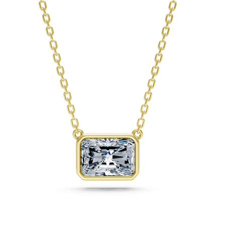 2.50ct East-West Emerald Cut Lab-Grown Diamond Bezel Solitaire Necklace