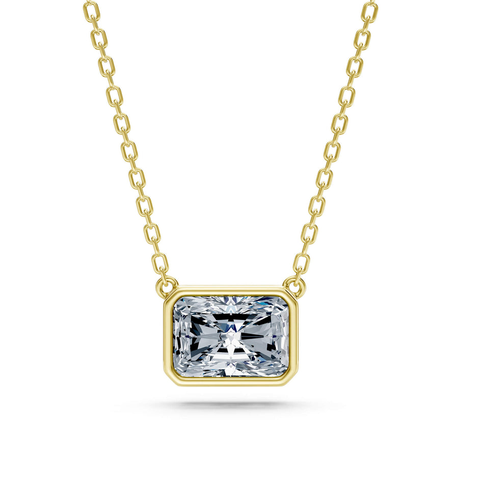 2.50ct East-West Emerald Cut Lab-Grown Diamond Bezel Solitaire Necklace