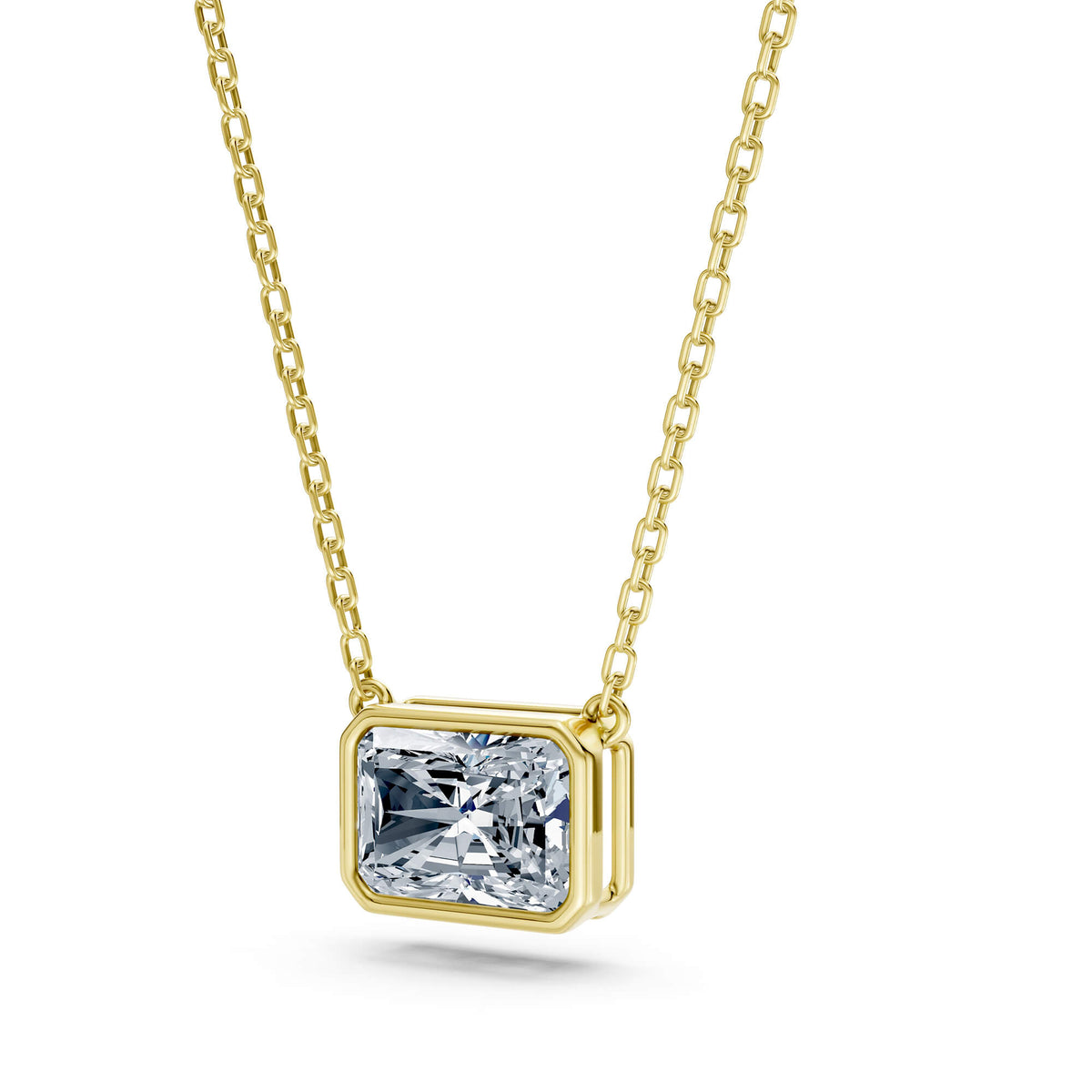 2.50ct East-West Emerald Cut Lab-Grown Diamond Bezel Solitaire Necklace