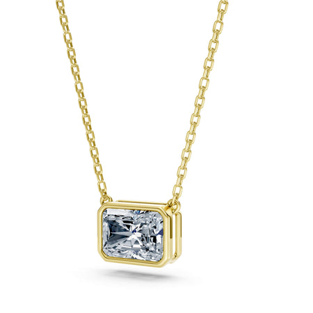 2.50ct East-West Emerald Cut Lab-Grown Diamond Bezel Solitaire Necklace