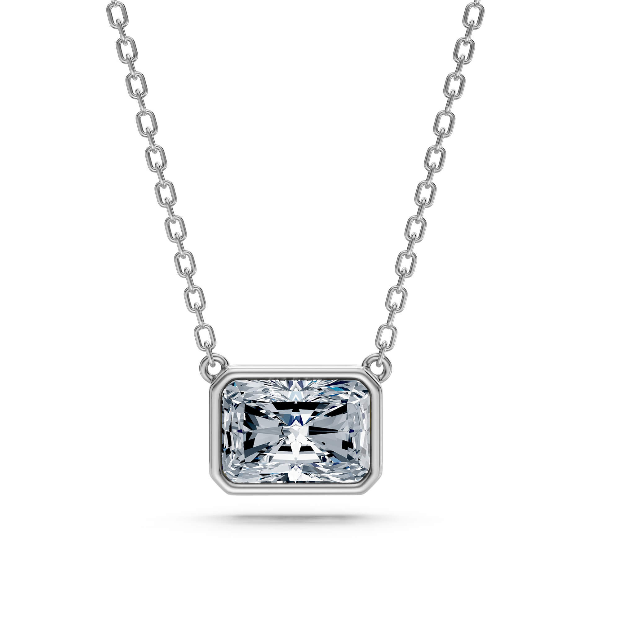 2.50ct East-West Emerald Cut Lab-Grown Diamond Bezel Solitaire Necklace