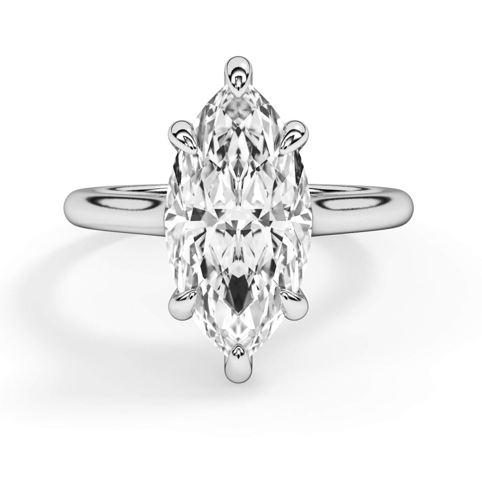 Four Prong Solitaire Engagement Ring Setting (SKU: SE-124171) Shown with Marquise Shape Diamond in White Gold or Platinum - Front View