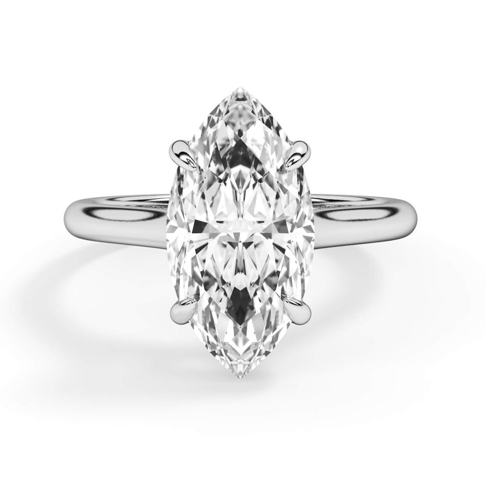 Dainty Trellis Solitaire Engagement Ring Setting (SKU: SE-1312) Shown with Marquise Shape Diamond in White Gold or Platinum - Front View
