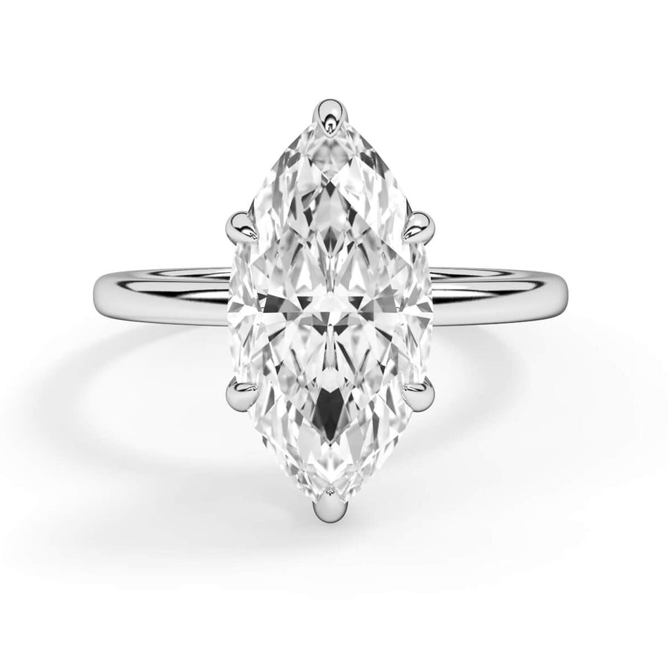 Classic Solitaire Engagement Ring Setting with 6 Prongs (SKU: SE-26)-Marquise in White Gold or Platinum - Front View