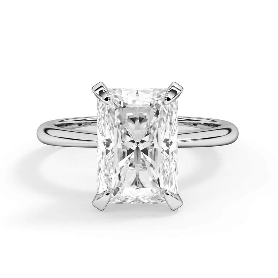 Traditional 6 Prong Solitaire Engagement Ring Setting (SKU: SE-27) Shown with Radiant Shape Diamond in White Gold or Platinum - Front View