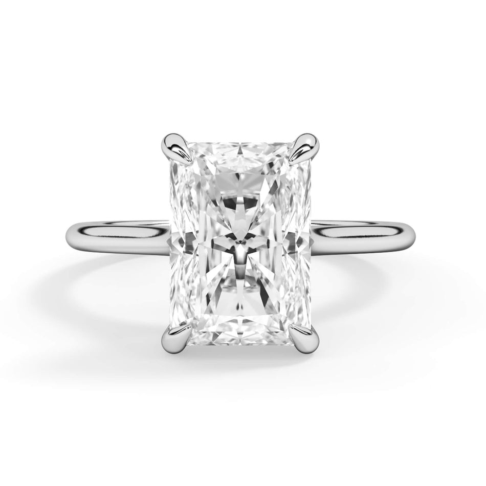 Thin Solitaire Engagement Ring 1.5mm Wide (SKU: SE-28) Shown with Radiant Shape Diamond in White Gold or Platinum - Front View