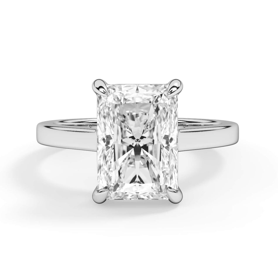 Classic Solitaire Engagement Ring (SKU: SE-30) Shown with Radiant Shape Diamond in White Gold or Platinum - Front View