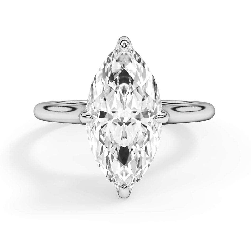 Petal Basket Solitaire Engagement Ring Setting (SKU: SE-34) Shown with Marquise Shape Diamond in White Gold or Platinum - Front View