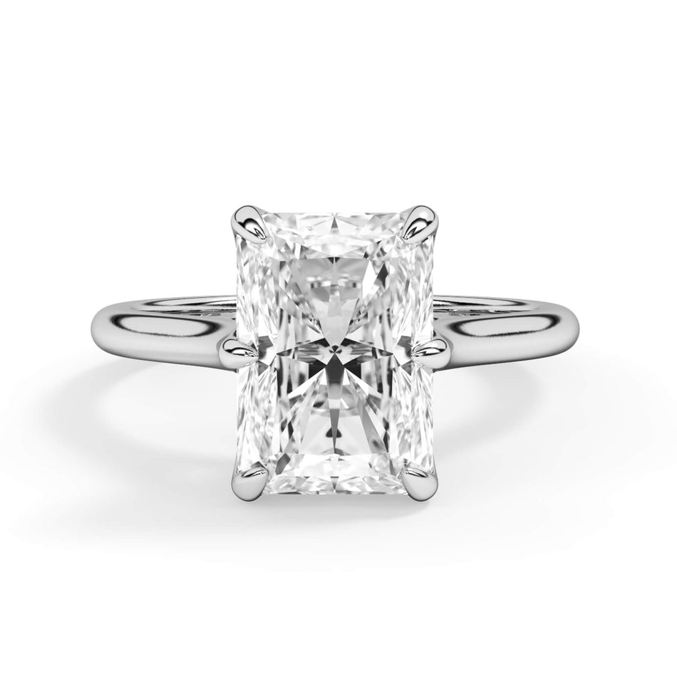 Petal Basket Solitaire Engagement Ring Setting (SKU: SE-34) Shown with Radiant Shape Diamond in White Gold or Platinum - Front View