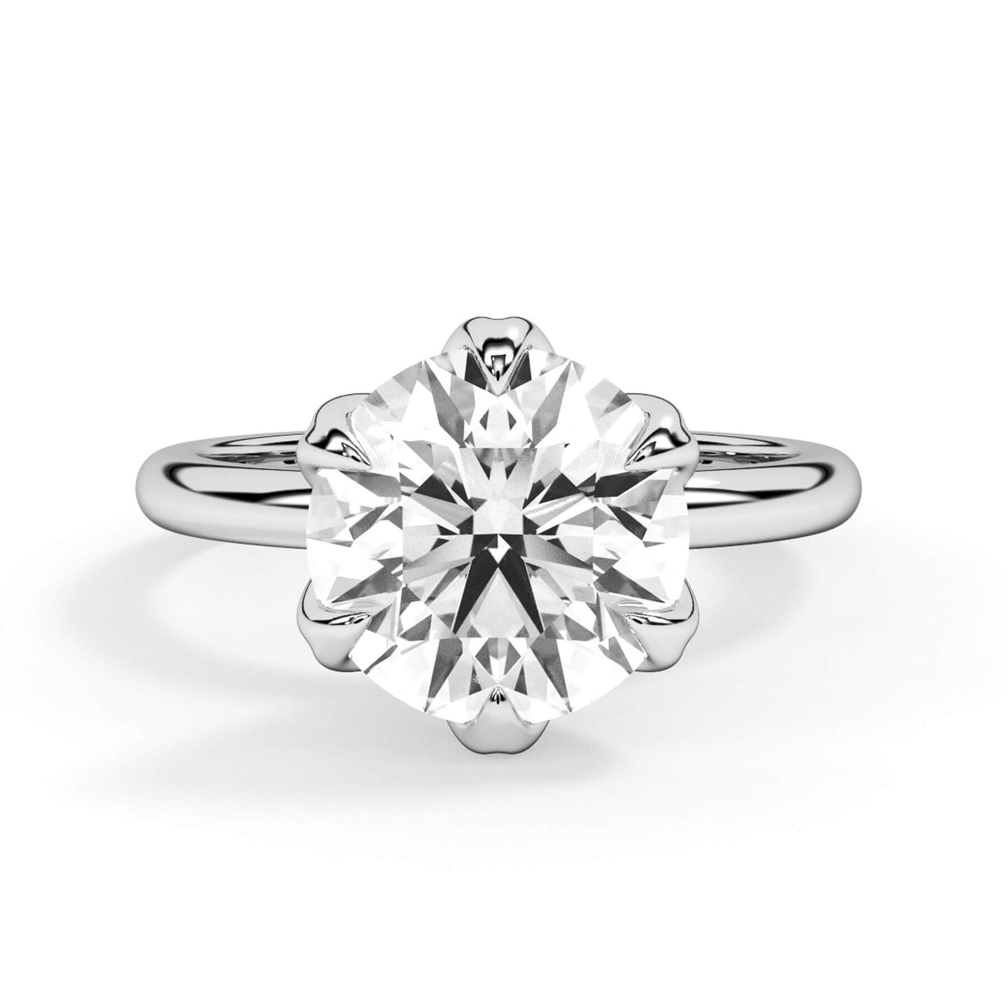 Tulip Solitaire Engagement Ring Setting (SKU: SE-37) Shown with Round Shape Diamond in White Gold or Platinum - Front View