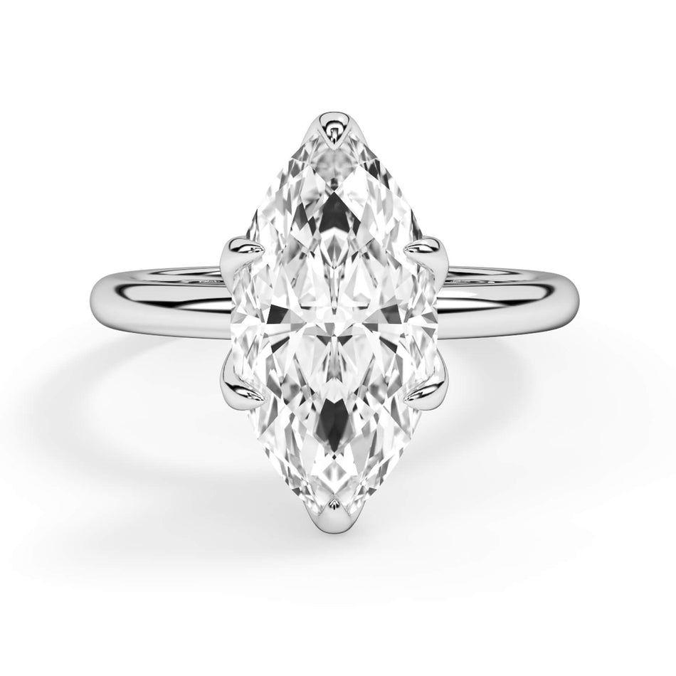 Tulip Solitaire Engagement Ring Setting (SKU: SE-37) Shown with Marquise Shape Diamond in White Gold or Platinum - Front View