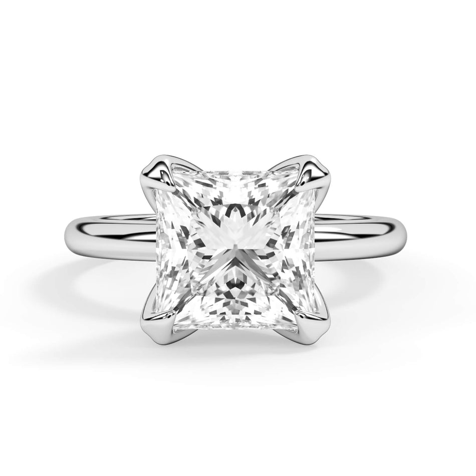 Tulip Solitaire Engagement Ring Setting (SKU: SE-37) Shown with Princess Shape Diamond in White Gold or Platinum - Front View