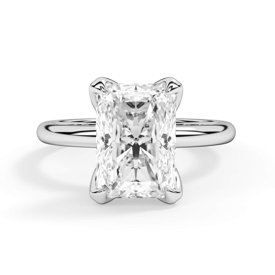 Tulip Solitaire Engagement Ring Setting (SKU: SE-37) Shown with Radiant Shape Diamond in White Gold or Platinum - Front View