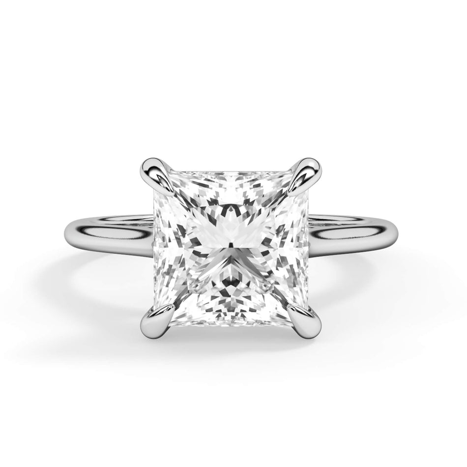Simple Solitaire Engagement Ring (SKU: SE-39) Shown with Princess Shape Diamond in White Gold or Platinum - Front View