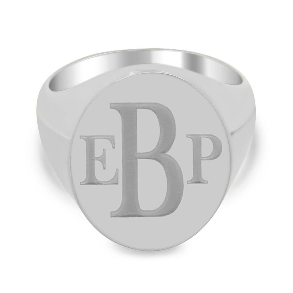 Men's Oval Signet Ring - Large - Laser Engraved Roman Monogram