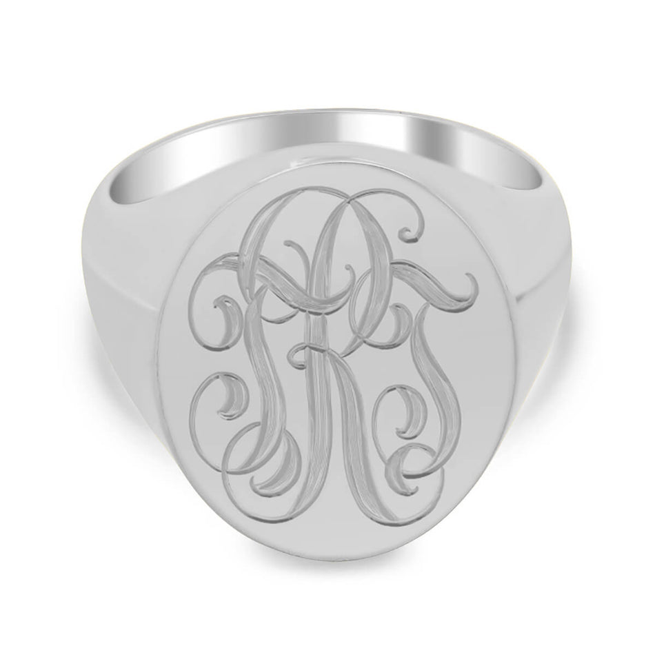 Men's Oval Signet Ring - Large - Hand Engraved Script Monogram