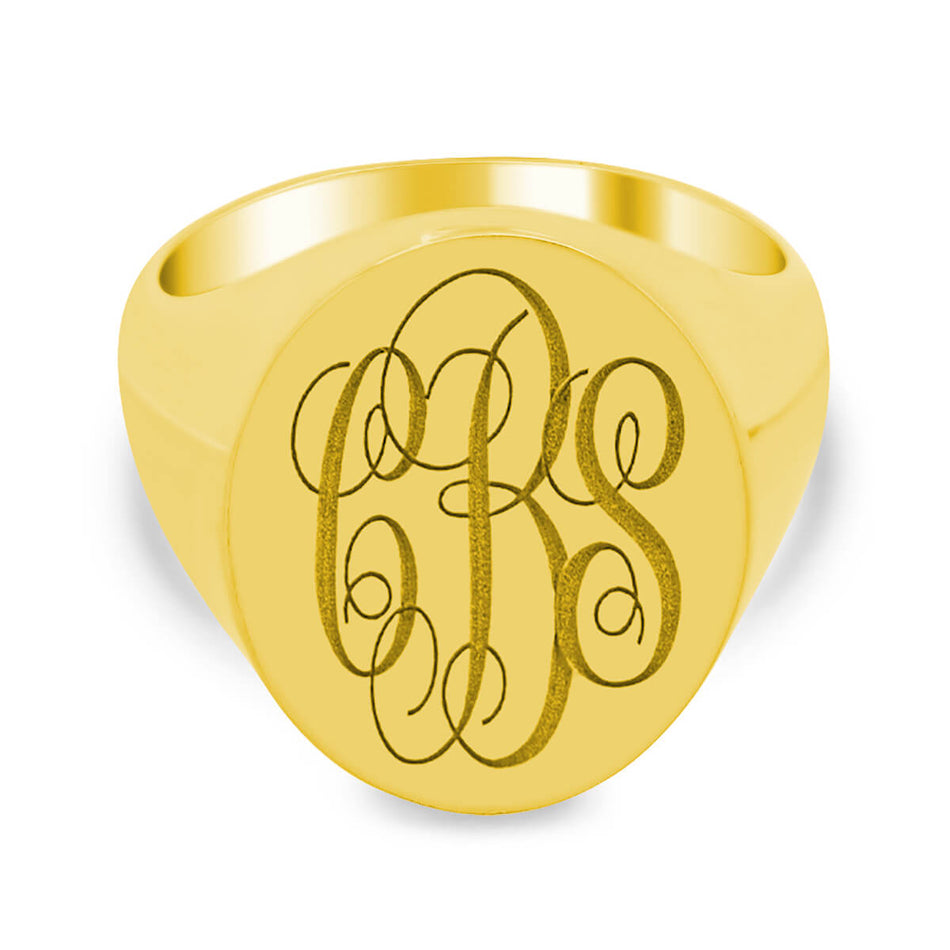 Men's Oval Signet Ring - Large - Laser Engraved Script Monogram