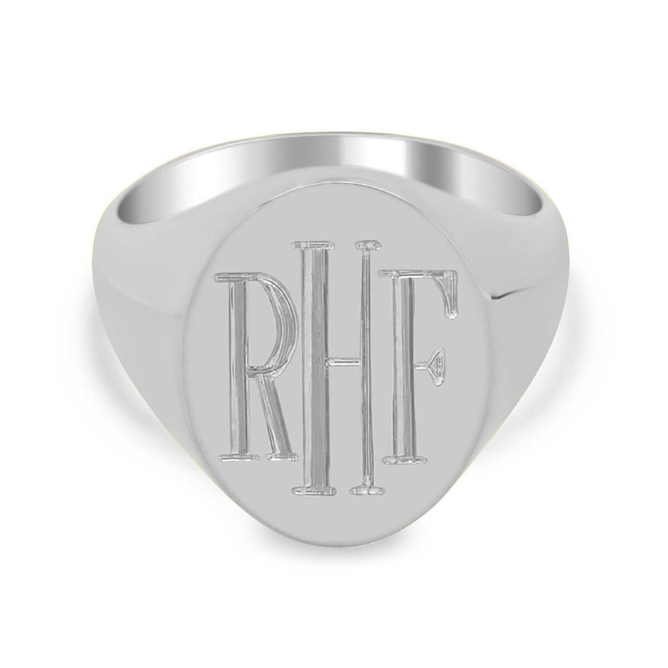 Men's Oval Signet Ring - Medium - Hand Engraved Roman Monogram