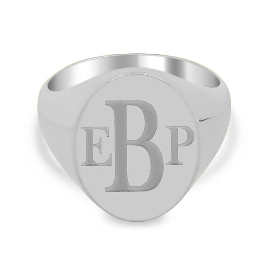 Men's Oval Signet Ring - Medium - Laser Engraved Roman Monogram