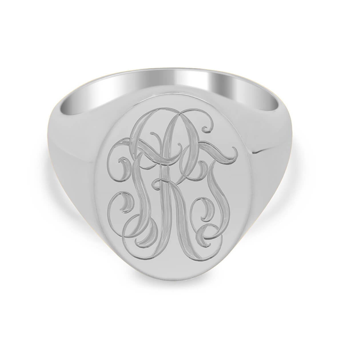 Men's Oval Signet Ring - Medium - Hand Engraved Script Monogram – deBebians