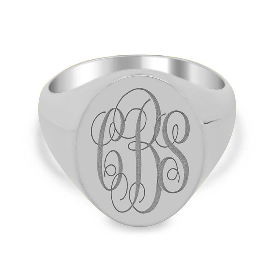 Men's Oval Signet Ring - Medium - Laser Engraved Script Monogram