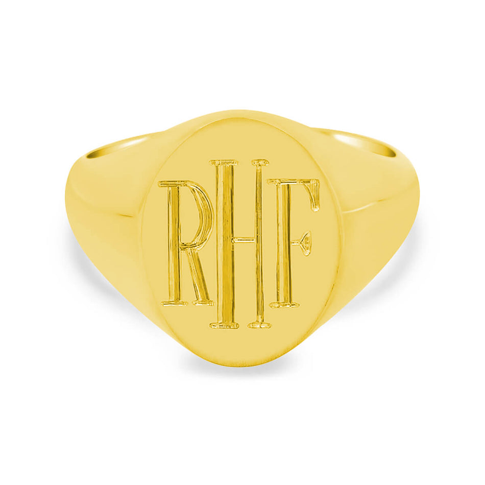 Men's Oval Signet Ring - Small - Hand Engraved Roman Monogram