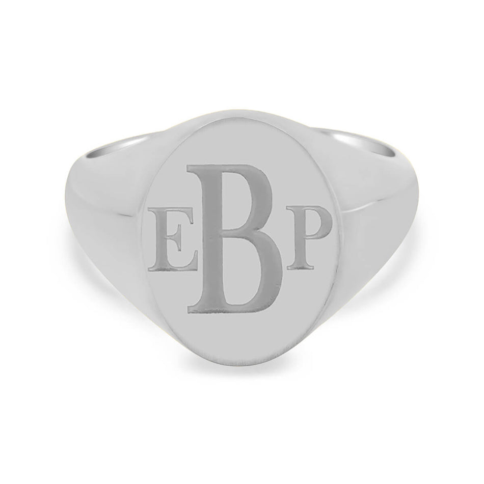 Men's Oval Signet Ring - Small - Laser Engraved Roman Monogram