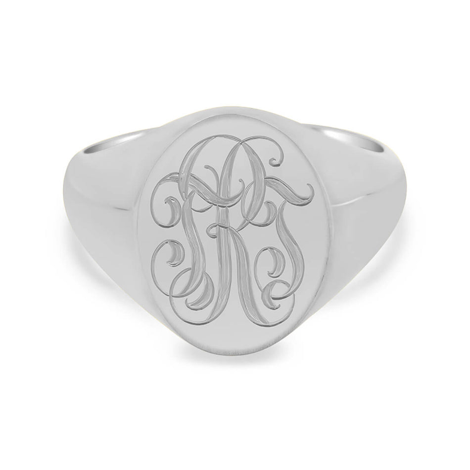 Men's Oval Signet Ring - Small - Hand Engraved Script Monogram