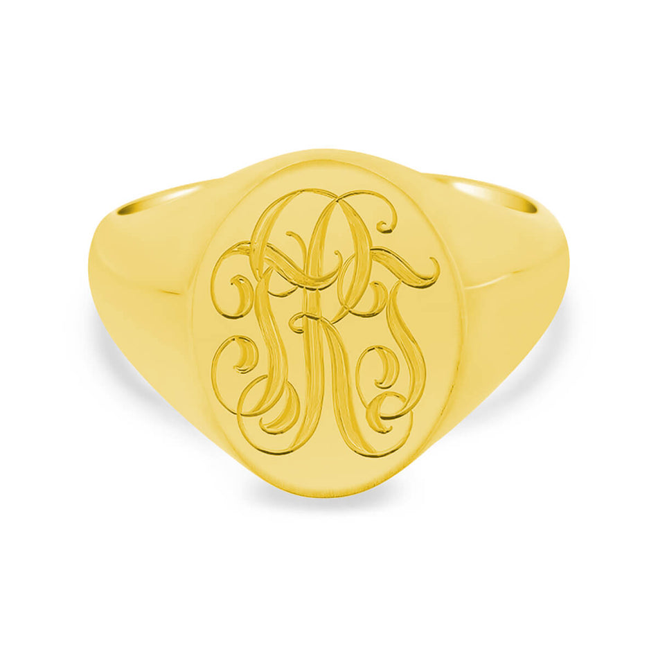 Men's Oval Signet Ring - Small - Hand Engraved Script Monogram