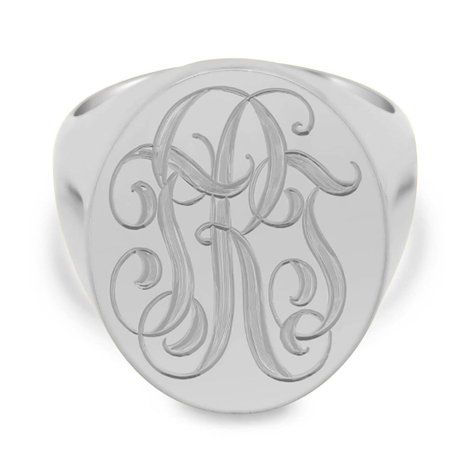 Men's Oval Signet Ring - Extra Large - Hand Engraved Script Monogram