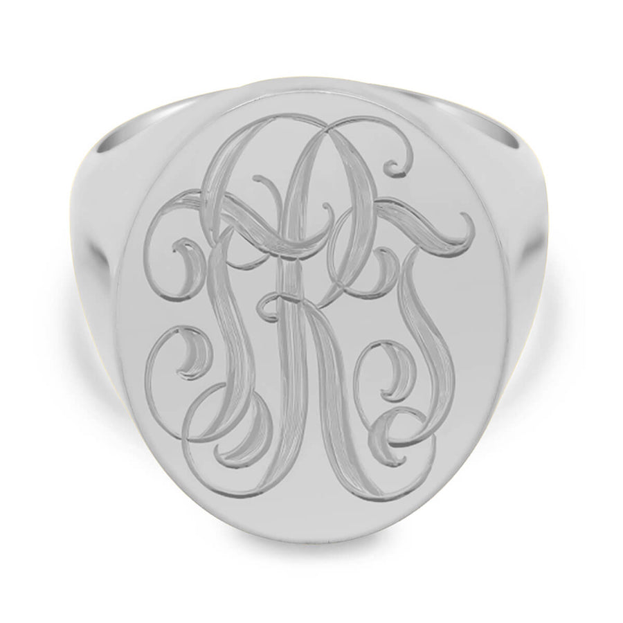Men's Oval Signet Ring - Extra Large - Hand Engraved Script Monogram ...
